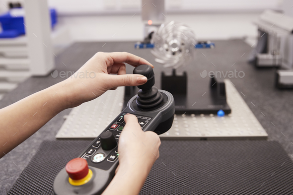 Close Up Of Joystick Control On CMM Coordinate Measuring Machine Stock Photo by monkeybusiness