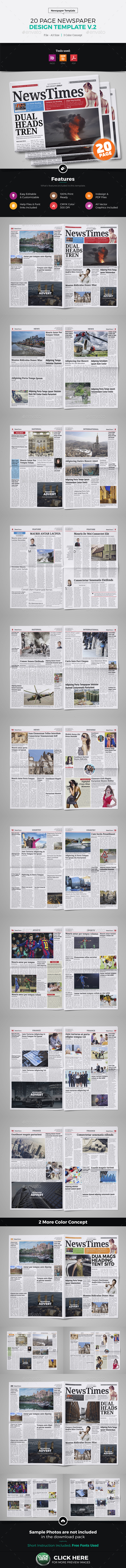 20 Page Newspaper Design v2 - Newsletters Print Templates