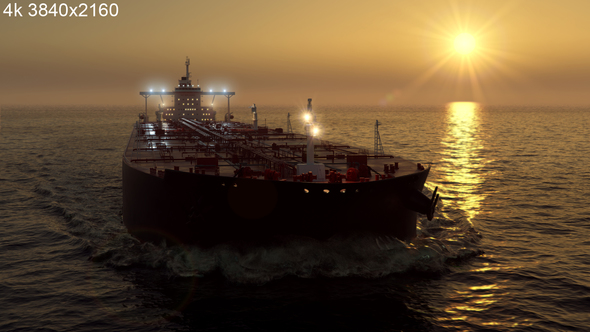 Oil Tanker on Sunset 4k