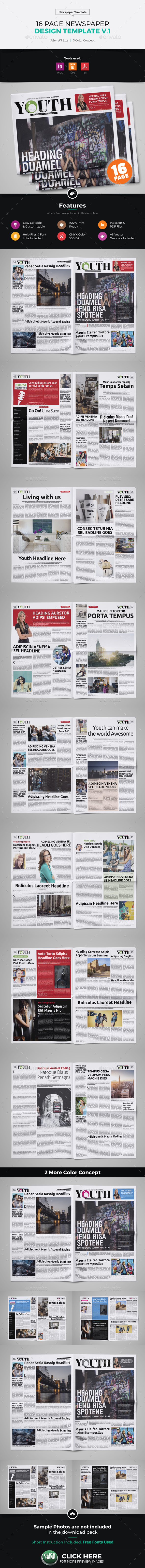 16 Page Newspaper Design v1 - Newsletters Print Templates