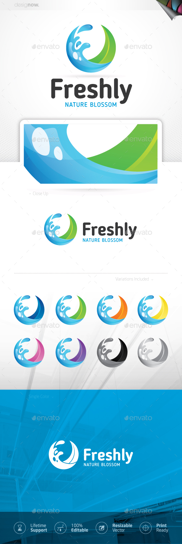 Fresh Water Wave Circular Logo - Nature Logo Templates