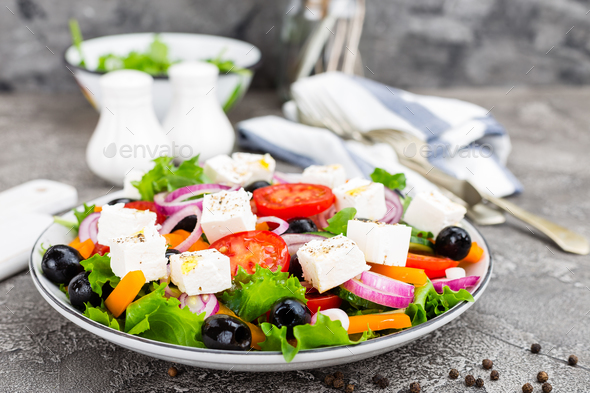 Greek salad. Fresh vegetable salad - Stock Photo - Images