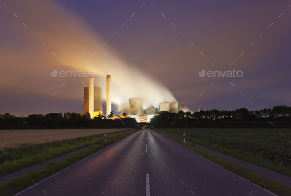Road To Power Station At Night - Stock Photo - Images