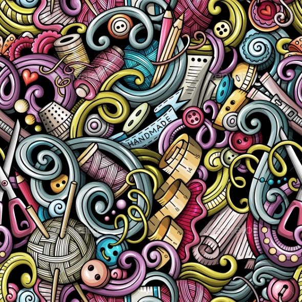 Cartoon Doodles Hand Drawn Handmade Seamless - Man-made Objects Objects