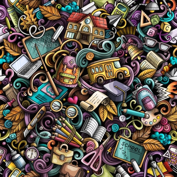 Cartoon Doodles Hand Drawn School Seamless - Backgrounds Decorative