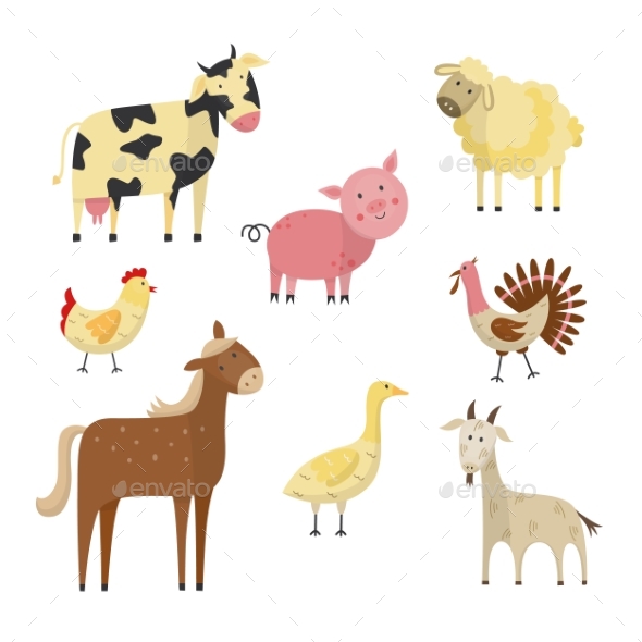 Vector Farm Animals and Birds Flat Set - Animals Characters