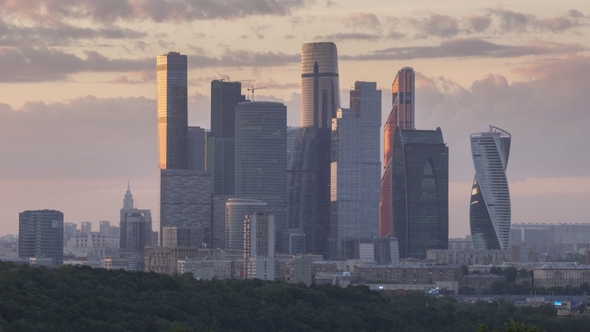 Moscow City Business Center Skyscrapers at Sunset. Russia alt