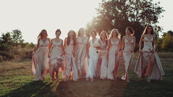 Amazing Beautiful Bride with Her Team Girls with Boho Style Dresses ...