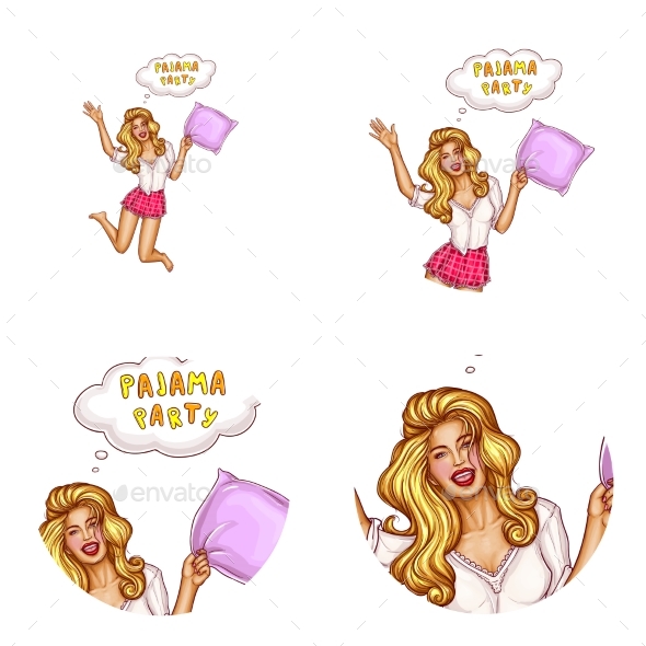 Vector Avatar of Girl for Pajamas Party - People Characters