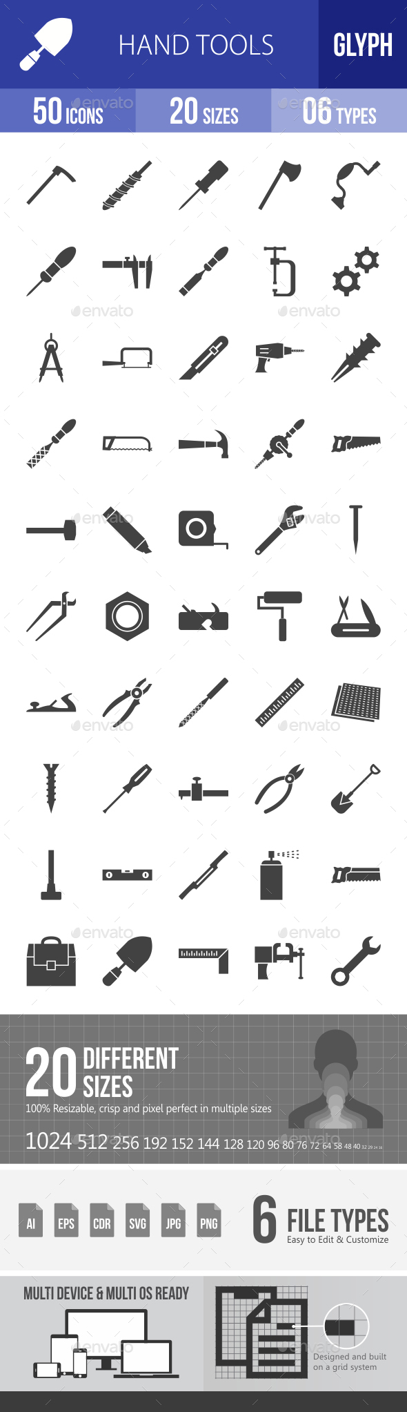 Hand Tools Glyph Icons - Icons