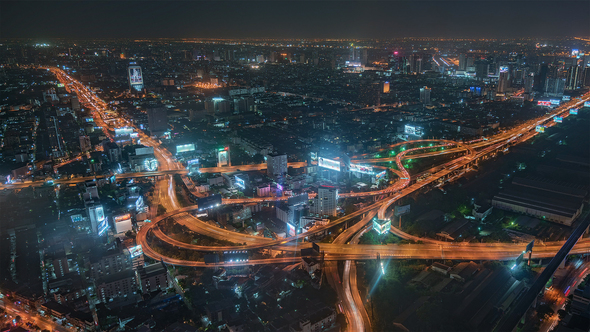 Bangkok, Thailand, Timelapse  - Bangkok's city traffic at night