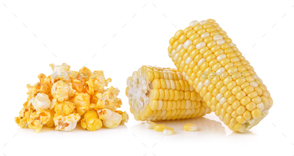 corn and Pop Corn on white background - Stock Photo - Images