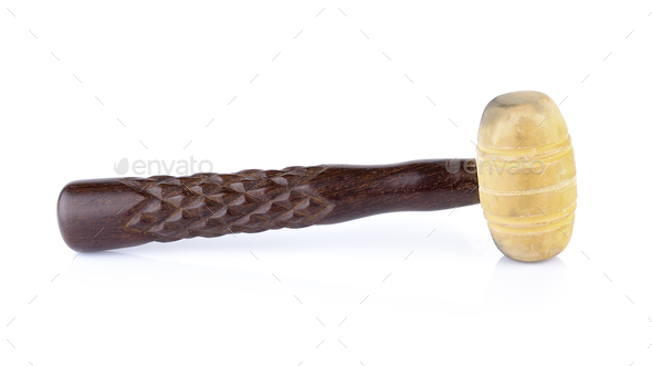 Rubber mallet with wooden handle isolated on white background