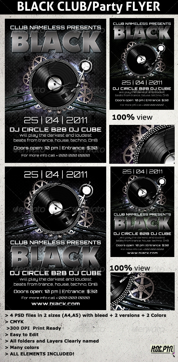 Black PARTY/CLUB flyers template - Clubs & Parties Events