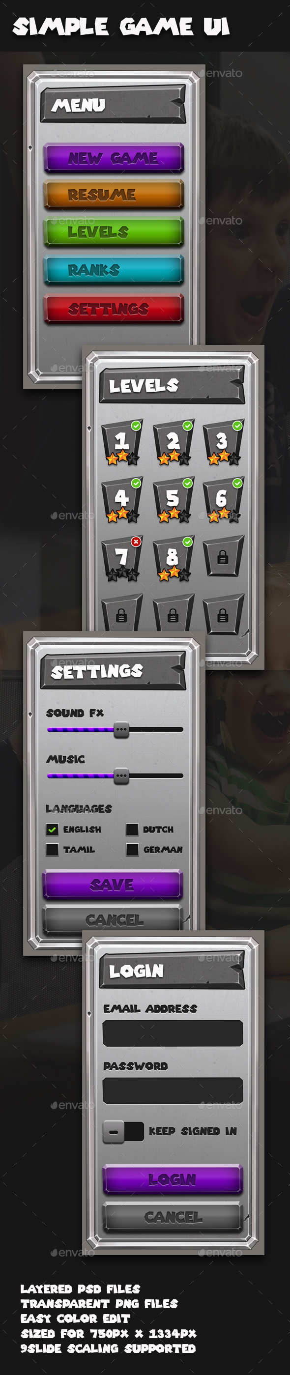 Simple Rock Style Game GUI - User Interfaces Game Assets