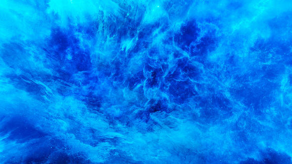 Travel Through Abstract Blue Colorful Space Nebula