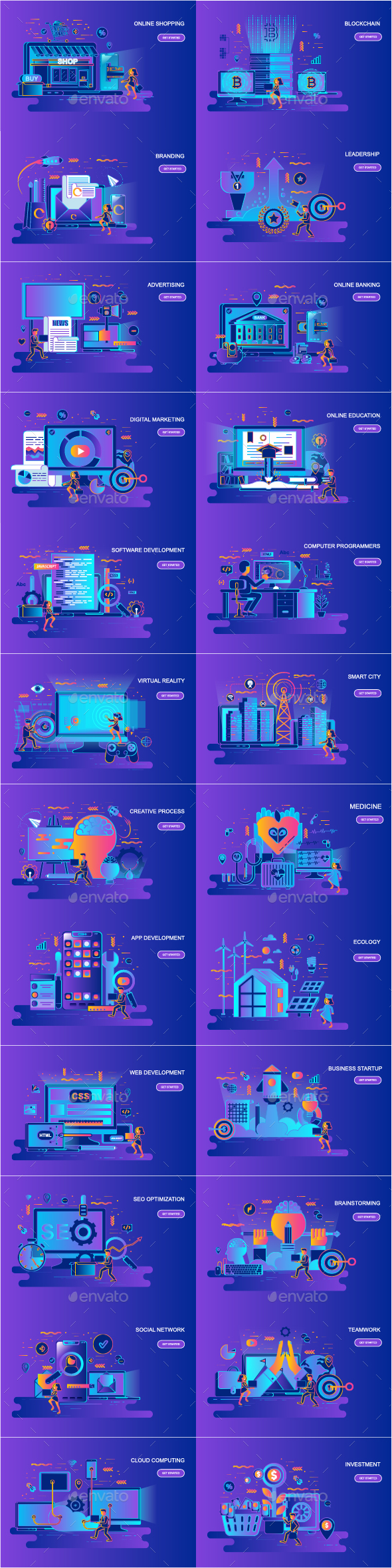 Set of Flat Design Concepts - Backgrounds Business