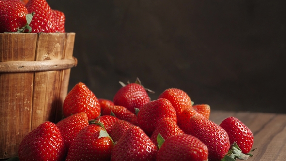 Ripe Strawberries on Wooden Table