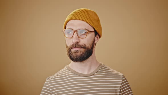 Midlife Lumberjack Jokes Showing Bad Expression Closeup alt