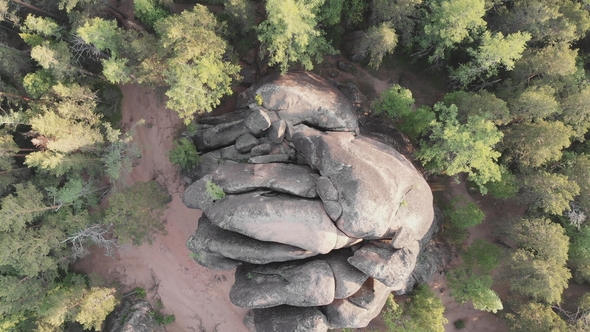 Aerial View of the Rocks in the Siberian Nature Reserve Stolby