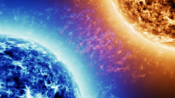 Blue Fire Star vs Red Star in Space