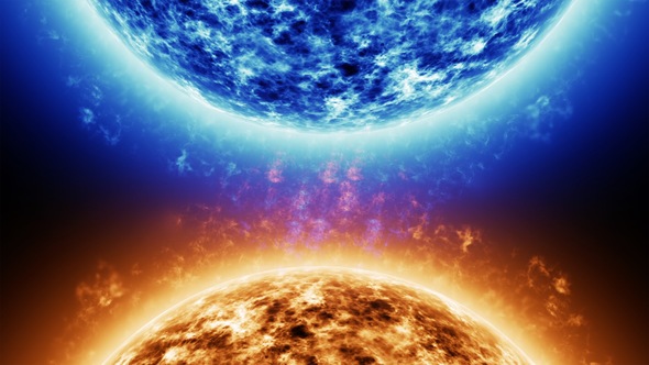 Blue Fire Star vs Red Star in Space