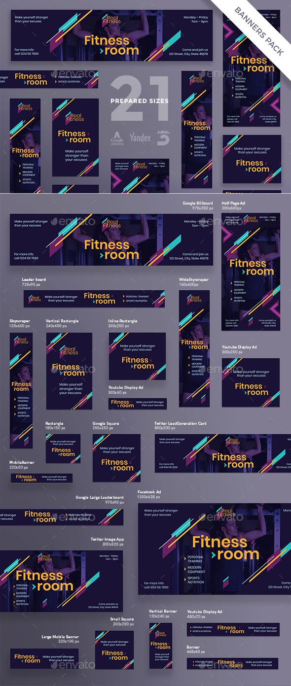 Fitness Gym Banner Pack - Banners & Ads Web Elements