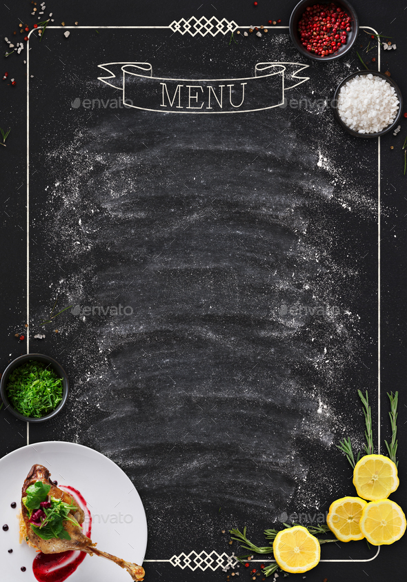 Black chalkboard as mockup for restaurant menu Stock Photo by Prostock-studio