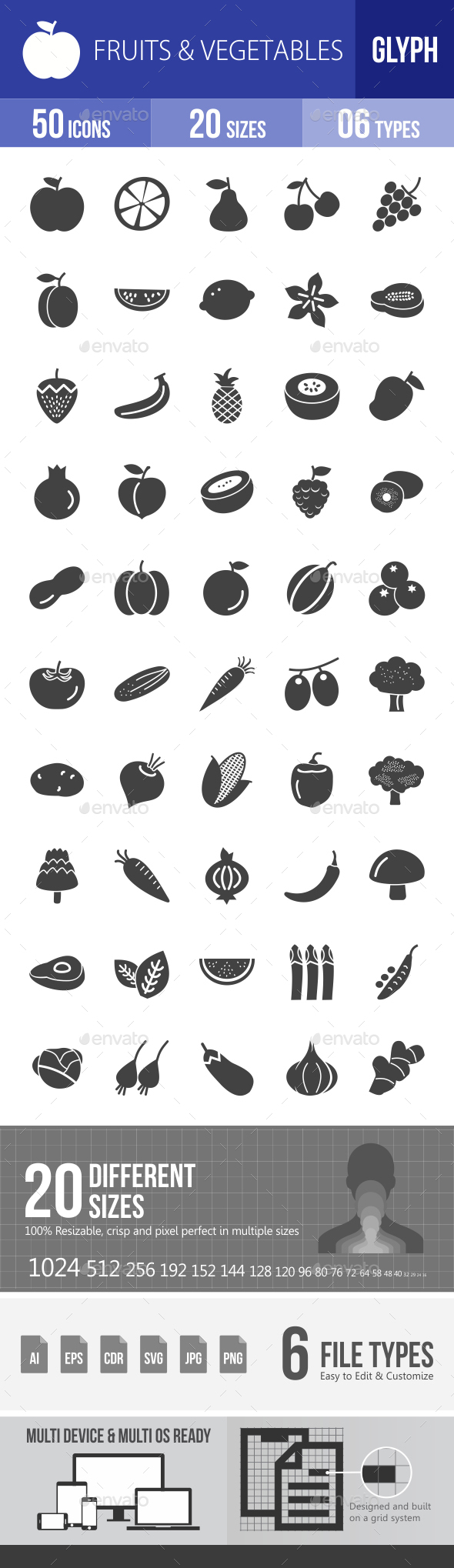 Fruits & Vegetables Glyph Icons - Icons
