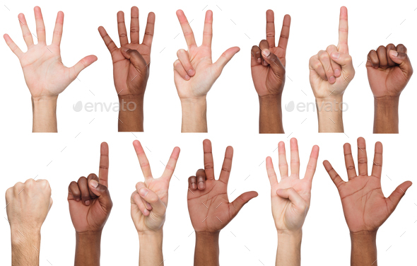 Hand count, gesture hand one, two, three, four, five, count to