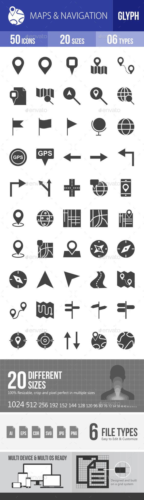 Maps & Navigation Glyph Icons - Icons