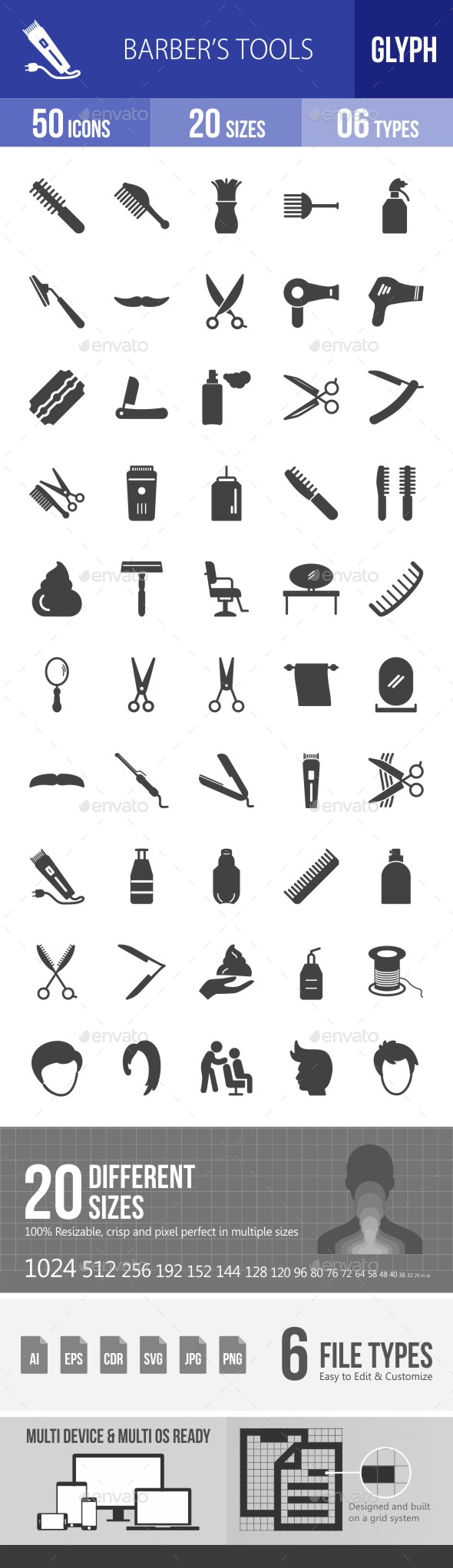Barber's Tools Glyph Icons - Icons
