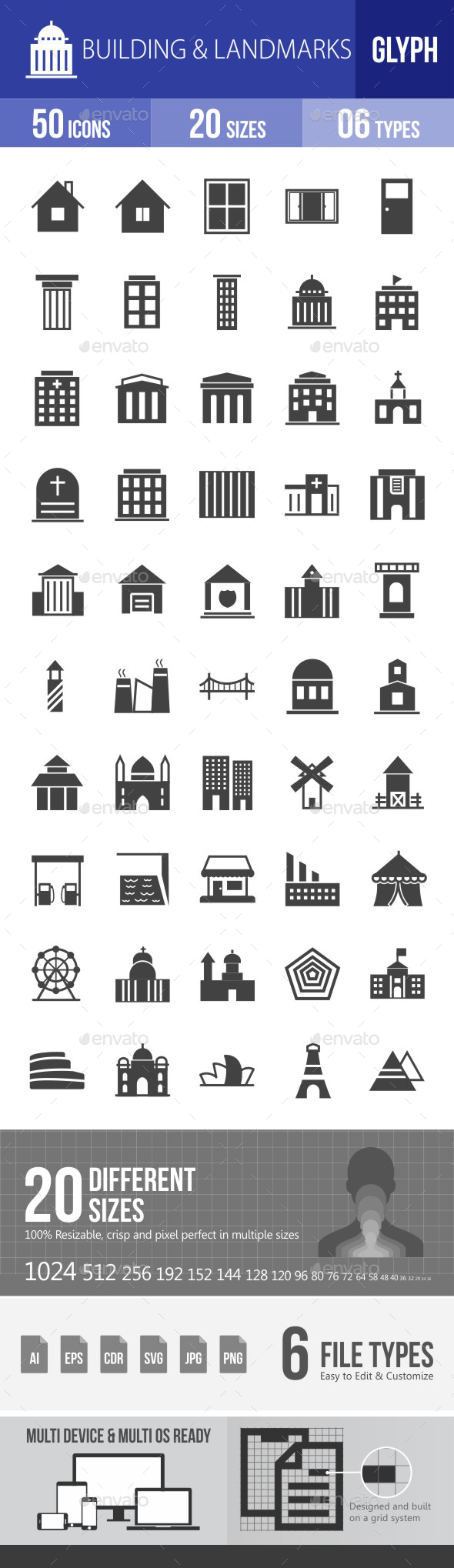 Buildings & Landmarks Glyph Icons - Icons