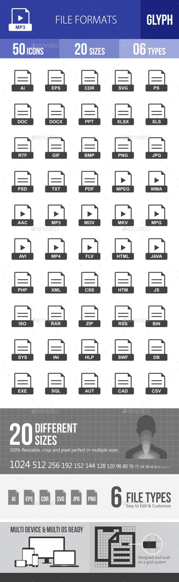 File Formats Glyph Icons - Icons
