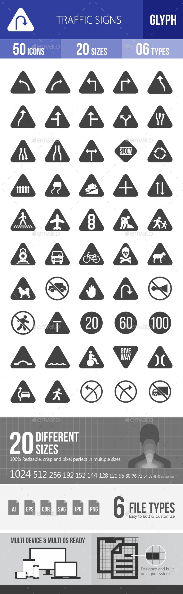 Traffic Signs Glyph Icons - Icons
