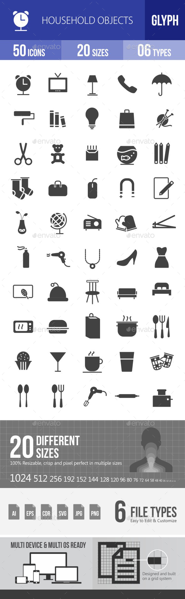 Household Objects Glyph Icons - Icons