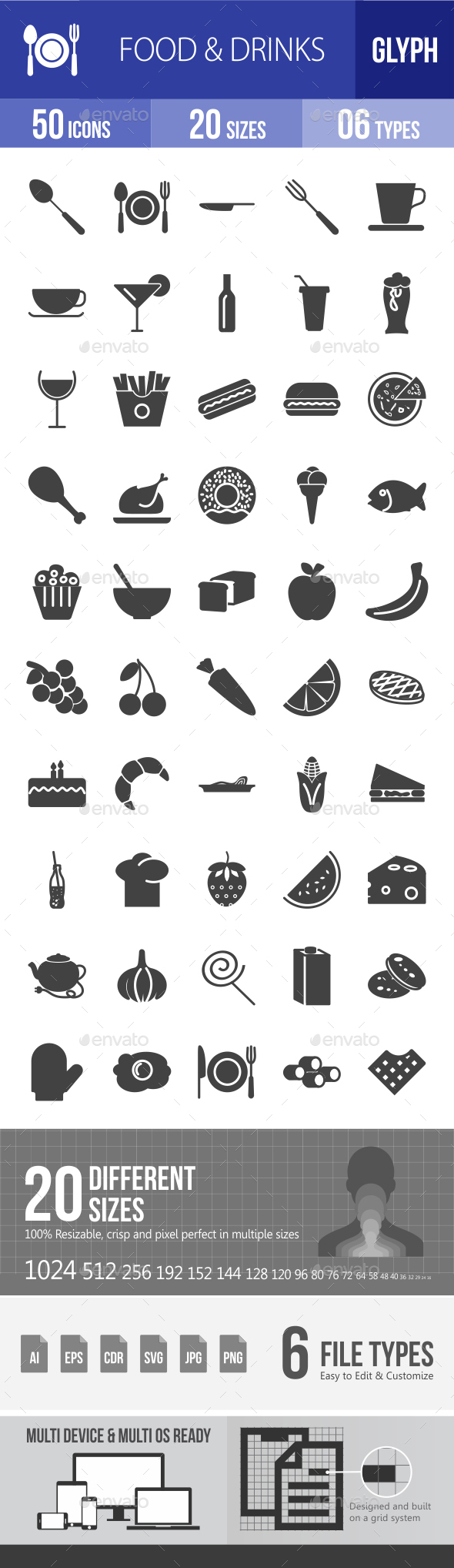 Food & Drinks Glyph Icons - Icons