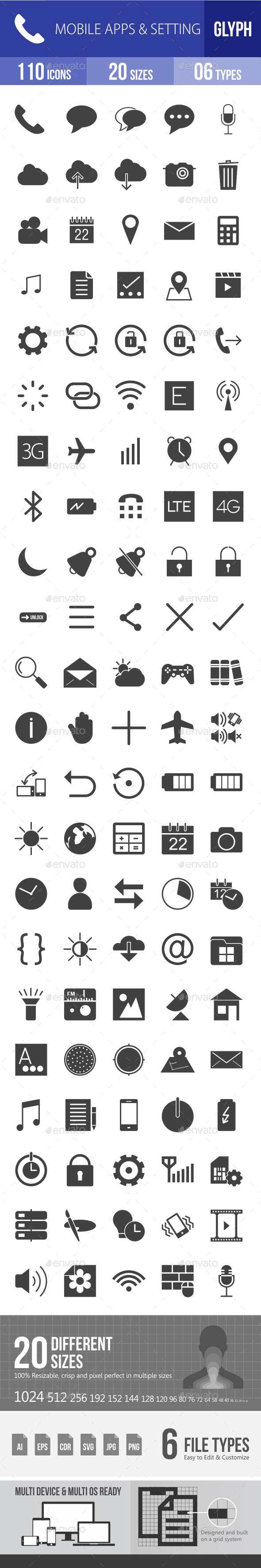 Mobile Apps & Settings Glyph Icons - Icons