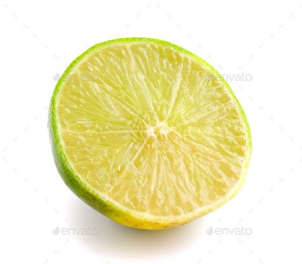 Slice of fresh lemon isolated on white background Stock Photo by sommai