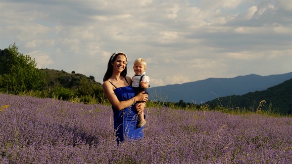 Family in Lavender at the Sunset
