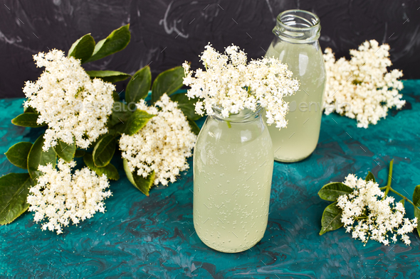 Kombucha tea with elderflower - Stock Photo - Images