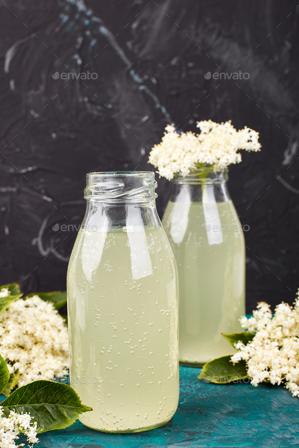Kombucha tea with elderflower - Stock Photo - Images