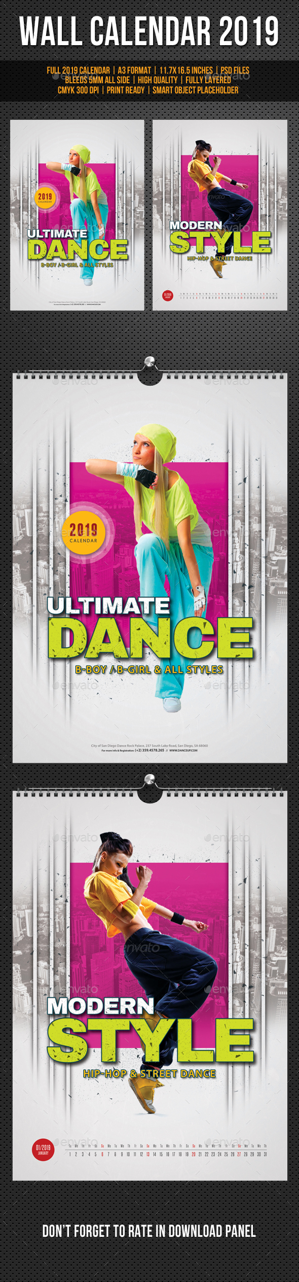 Modern Style Dance Wall Calendar A3 2019 - Calendars Stationery