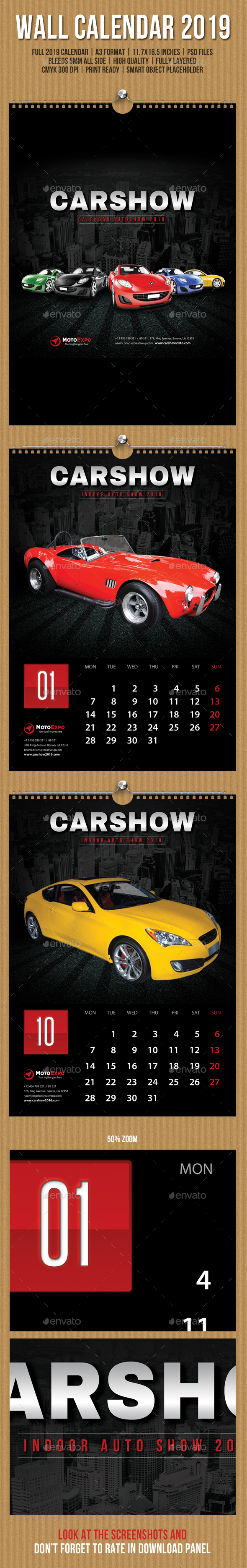 Auto Show Wall Calendar A3 2019 - Calendars Stationery
