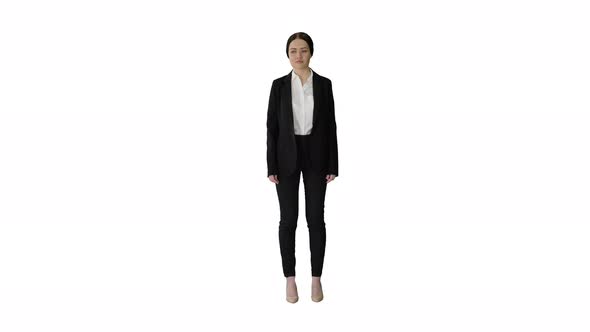 Attractive Businesswoman Standing Doing Nothing on White Background