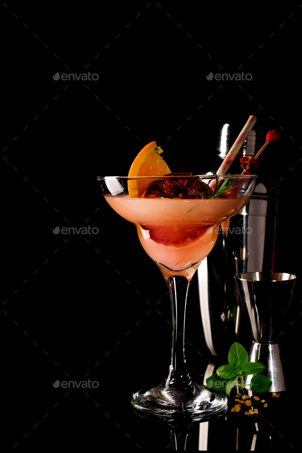 French daiquiri, alcohol cocktail with lemon juice, sugar syrup, cognac