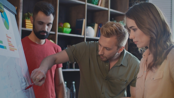 Business Man Showing Market Strategy on Whiteboard. Business Meeting alt