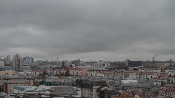 Lots of Colorful Rooftops of a Big City in Cloudy Rainy Day. Minsk City alt