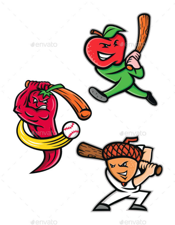 Fruit Baseball Sports Mascot Collection - Sports/Activity Conceptual