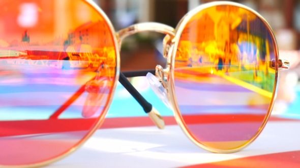 Sunglasses. Pool Reflection. Concept of Holiday at Sea. Observations Children, Play